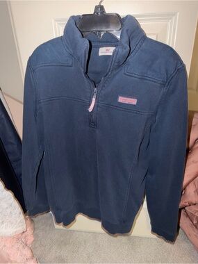 Vineyard Vines Navy Half-Zip Pullover with Pink Accents